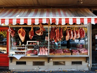 Traditional butcher shop window display