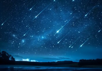 Night Sky With Shooting Stars And Silhouettes