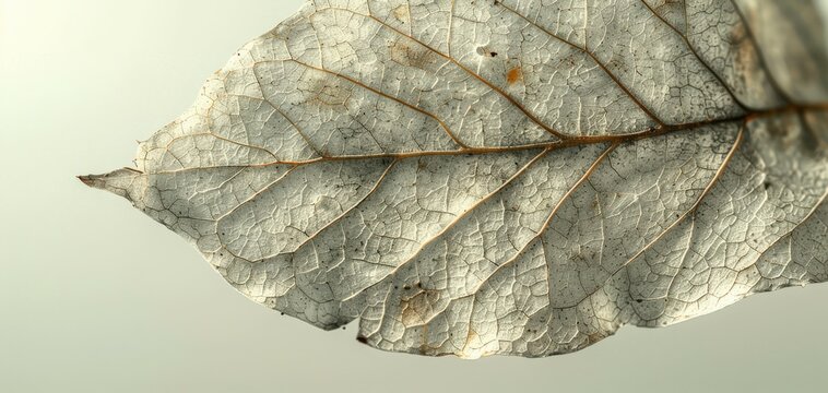 Close-up of a dry, gray leaf with visible veins.