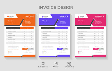 Minimal Invoice Template, Corporate design, Elegant and clean, Bill form business invoice and Office bill Design