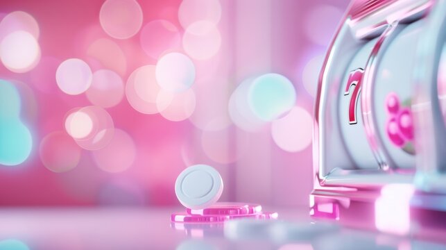 A modern white slot machine in a casino, featuring a minimalist design with clean lines and a stylish look. The image provides plenty of copy space for customization, ideal for advertising