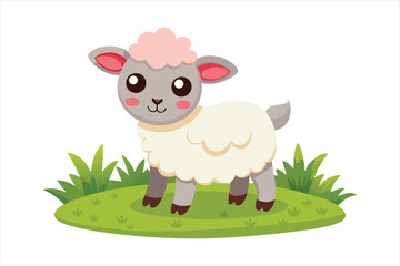 Cartoon happy lamb on the grass vector art