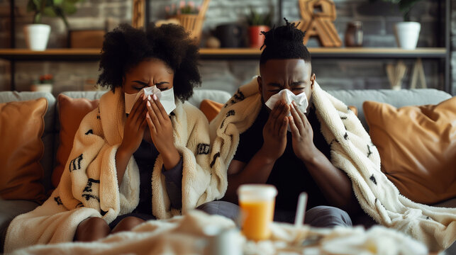 Couple Battling a Cold Together on the Couch