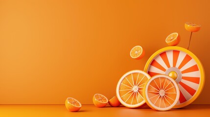 A contemporary casino slot machine featuring a striking orange color scheme and minimalist design. The image provides ample copy space for adding text or graphics, ideal for advertising or marketing