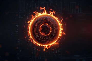 Futuristic banner showcasing a digital sun with sleek design and glowing elements with copy space