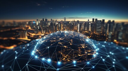 Global business connectivity  big data analytics, world map points, e commerce, social networks