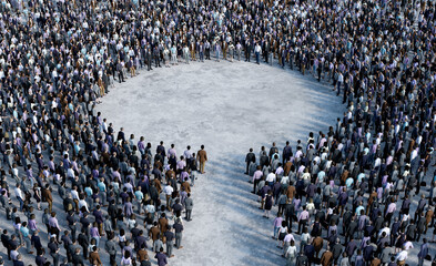 Large crowd of people forming way to circle in open space