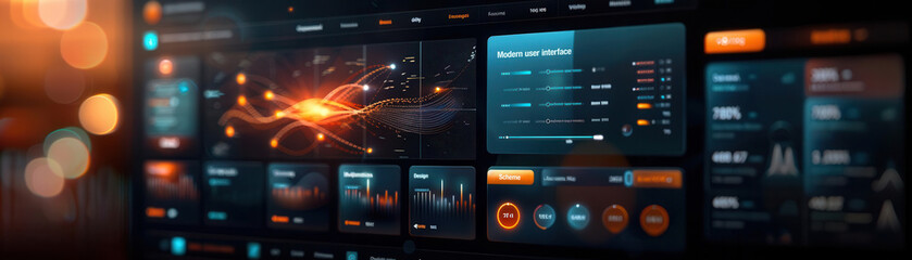 Modern user interface design, clean and intuitive web layouts, side view, improved user experience, robotic tone, Tetradic color scheme