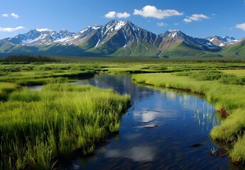 Alaskan Wilderness: River Winding Through Lush Meadows