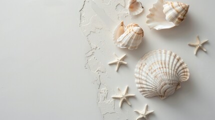 Seashells and Starfish on a White Background