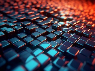 Fototapeta premium A cluster of illuminated glass cubes creates a mesmerizing display of light and shadow.