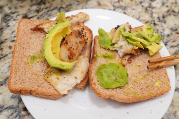 fired fish and avocado sandwich