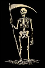 Vintage Skeleton Holding Scythe Vector Illustration
