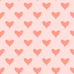 Seamless pattern of heart-shaped balloons creating a whimsical and celebratory feel. Pink holiday background. Vector hand drawn flat illustration.