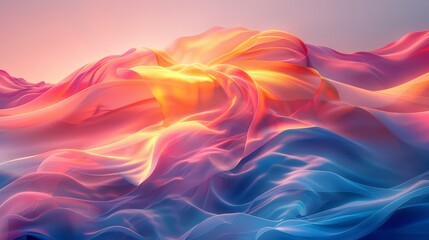 Obraz premium A smooth and flowing abstract background with bright waves in pink, blue, and yellow hues.