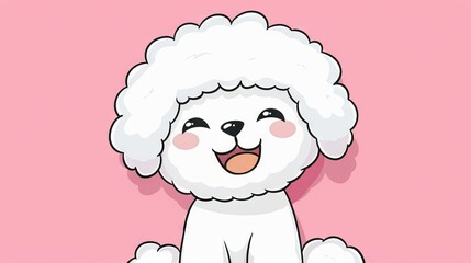 Fototapeta premium Adorable cartoon poodle on pink background. Cute and happy cartoon poodle dog illustration, perfect for animal lovers, pet businesses, and playful designs.