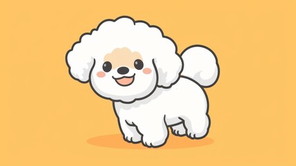 Cute white bichon frise dog cartoon illustration. Adorable bichon frise dog with a smile, perfect for pet-related designs, greeting cards, or any project needing a touch of cuteness.