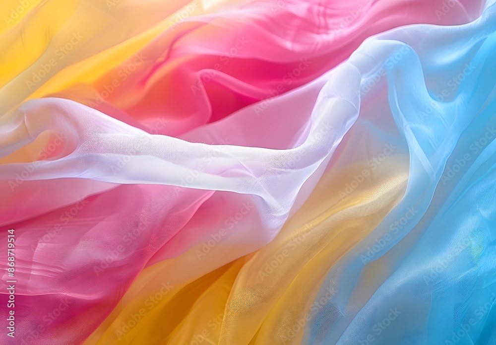 Poster Abstract Blurred Fabric Photography - Pink, Blue, Yellow, White