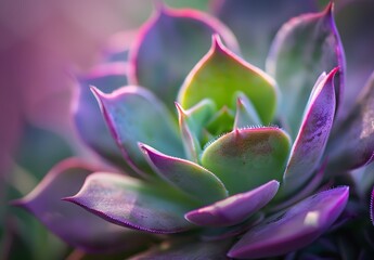 Close-up Macro Photography of Succulent Plant with Purple and Green Colors