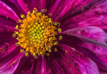 Obraz premium Macro Photography of Magenta Cosmos Flower with Yellow Center