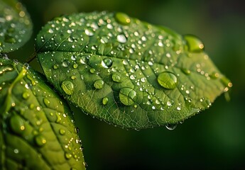 Macro Photography of Dew Drops on Green Leaf