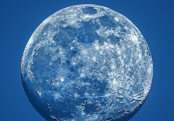 Close-Up Moon Photography: Cratered Surface Against Blue Sky