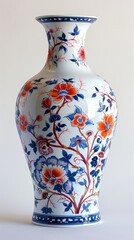 Elegant Chinese porcelain vase with floral patterns, showcasing traditional craftsmanship and vibrant colors, placed against a simple, neutral backdrop to highlight its beauty 