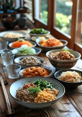 Obraz premium A table full of delicious Korean food