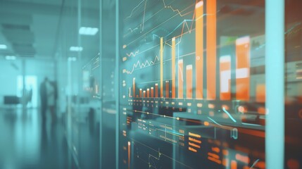 clinical trial data charts with statistical analysis, organized and detailed, selective focus, datadriven theme, ethereal, manipulation, modern office backdrop