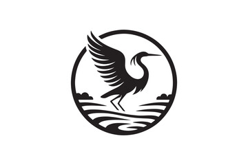 Egret Silhouette Vector Illustration with white background