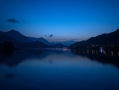 Tranquil Night Scene with Lake and Mountains