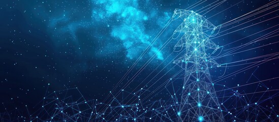 Abstract Power Transmission Tower in a Starry Night