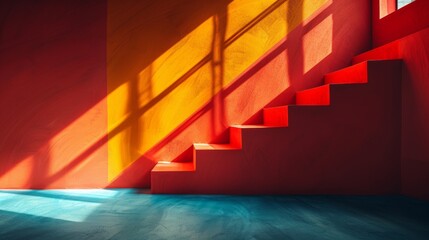 An Abstract Interior Decor Concept with Vibrant Modern Wallpaper Design with Striped Complementary Colors under Bright Light