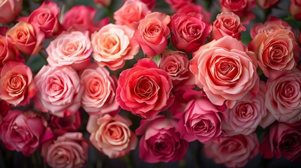 Obraz premium An image with red and pink roses creates a lush and vibrant floral wallpaper with a vibrant pattern.