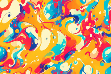 A seamless pattern with abstract, fluid shapes in bright colors, creating a lively and dynamic design perfect for modern themes.