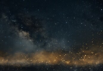 Milky Way Galaxy Night Sky With Golden Horizon