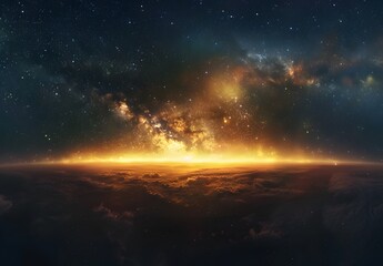 Obraz premium Milky Way Galaxy Above Cloud Horizon