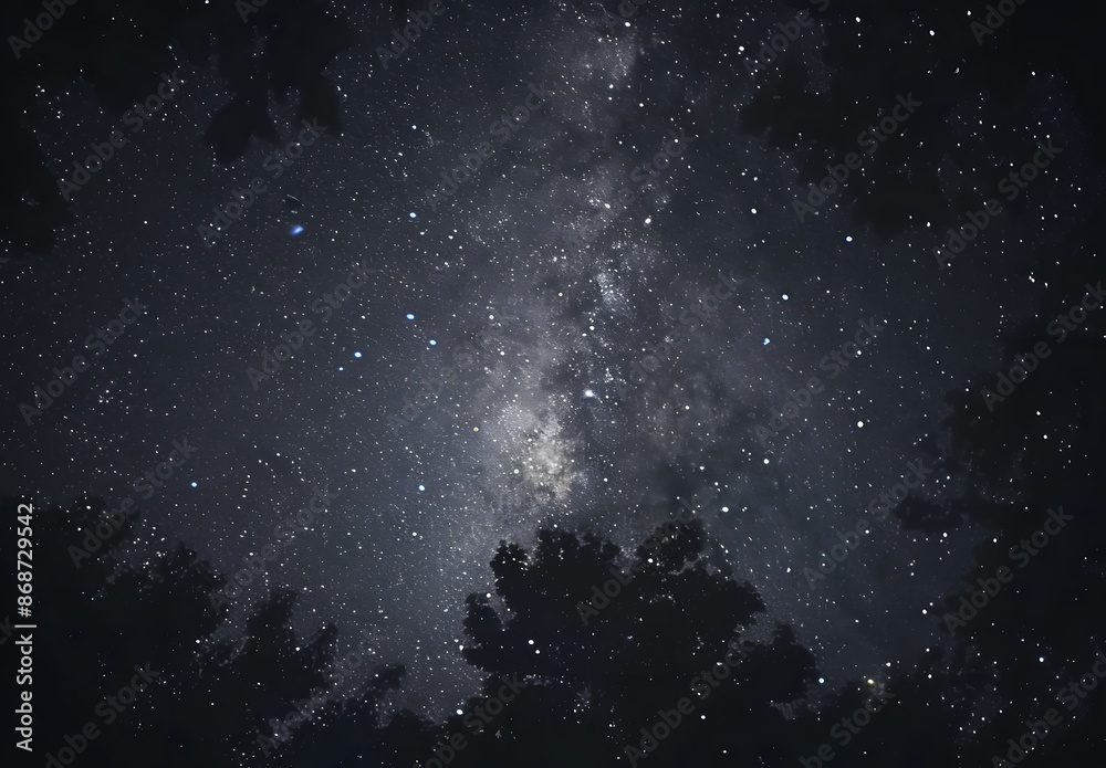 Wall mural Milky Way Night Sky with Silhouetted Trees