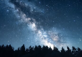 Naklejka premium Milky Way Galaxy Over Silhouetted Trees
