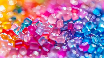 A macro photograph showcasing the texture and vibrant colors of plastic granules