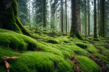 Fototapeta premium Verdant moss carpet in tranquil forest