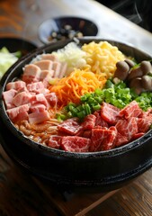 Korean Hot Pot with Beef, Vegetables, and Noodles