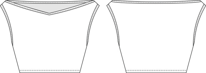 v neck boat neck sleeveless strapped strappy cropped crop blouse top template technical drawing flat sketch cad mockup fashion woman design style model
