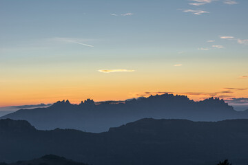 Background of the montserrat mountain, located in Barcelona, spain at sunset