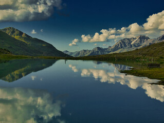 View on a Weissee lake in Kaunertal valley on a summer evening