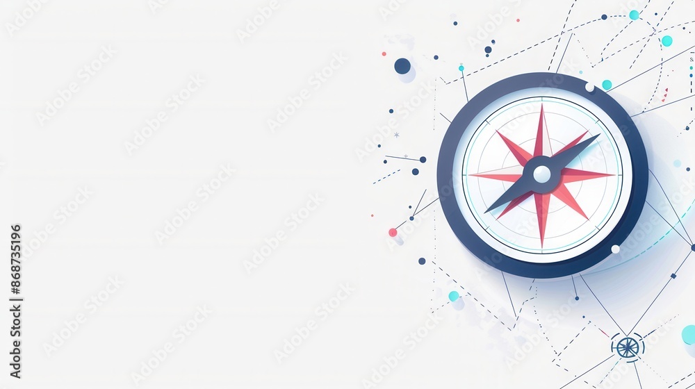 Poster a minimalist compass icon with clear lines on a white background. this simple and symbolic image is 