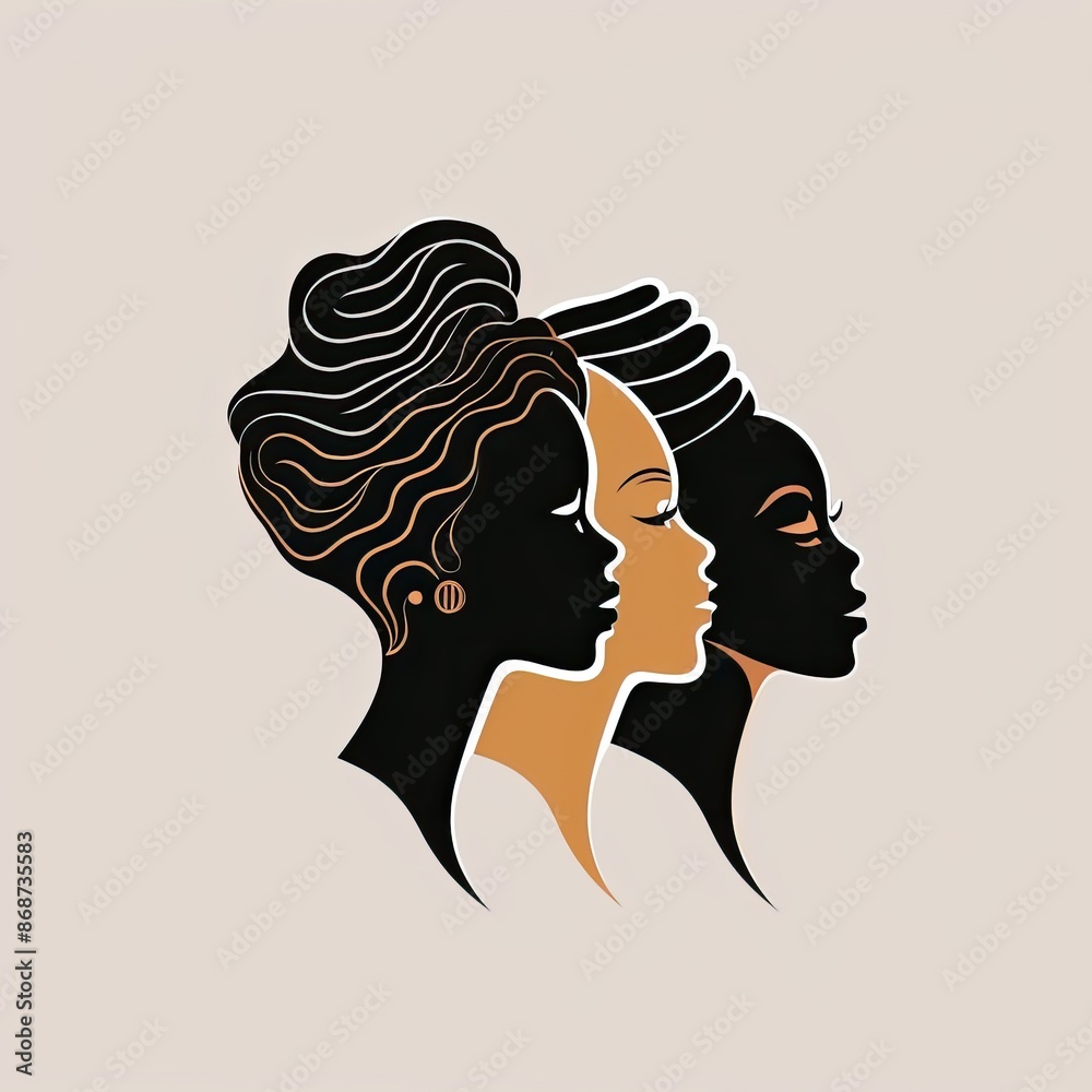 Wall mural silhouette of african american women, afro hairstyle, profile view, logo illustration