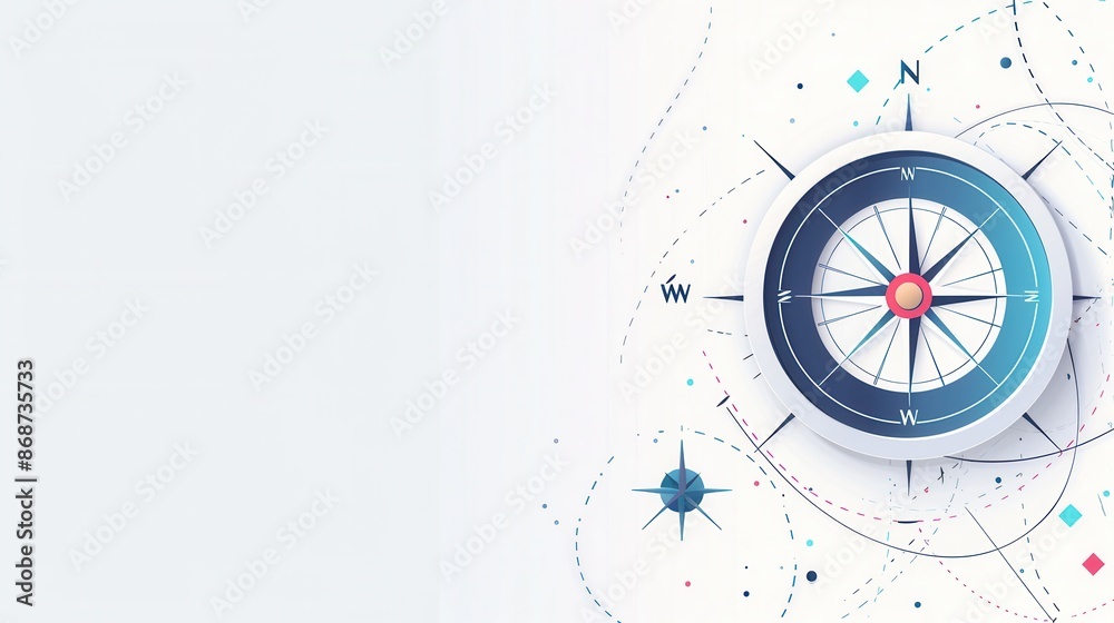 Poster a clean, minimalist illustration of a compass with clear lines, perfect for navigation apps and trav