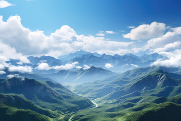 Mountain landscape with clouds and blue sky, natural background