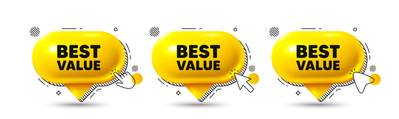 Chat speech bubble 3d icons. Best value tag. Special offer Sale sign. Advertising Discounts symbol. Best value chat offer. Speech bubble banners. Text box balloon. Vector